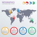 World map infographics template with pointers. Country infographic design elements. Vector illustration Royalty Free Stock Photo